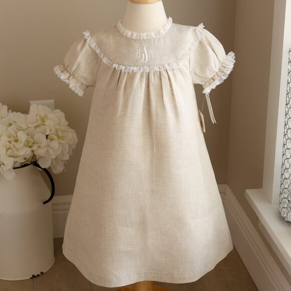 Linen Float Dress 100% Cotton Linen Flax Beige Add Monogram Beach Portrait NWT - Picture 6 of 8